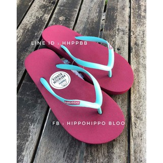 พื้นชมพู หูสีฟ้า สายเล็ก Pink Blue Slim Hippo shoe รองเท้าแตะฮิปโป No.36-37-38-39-40