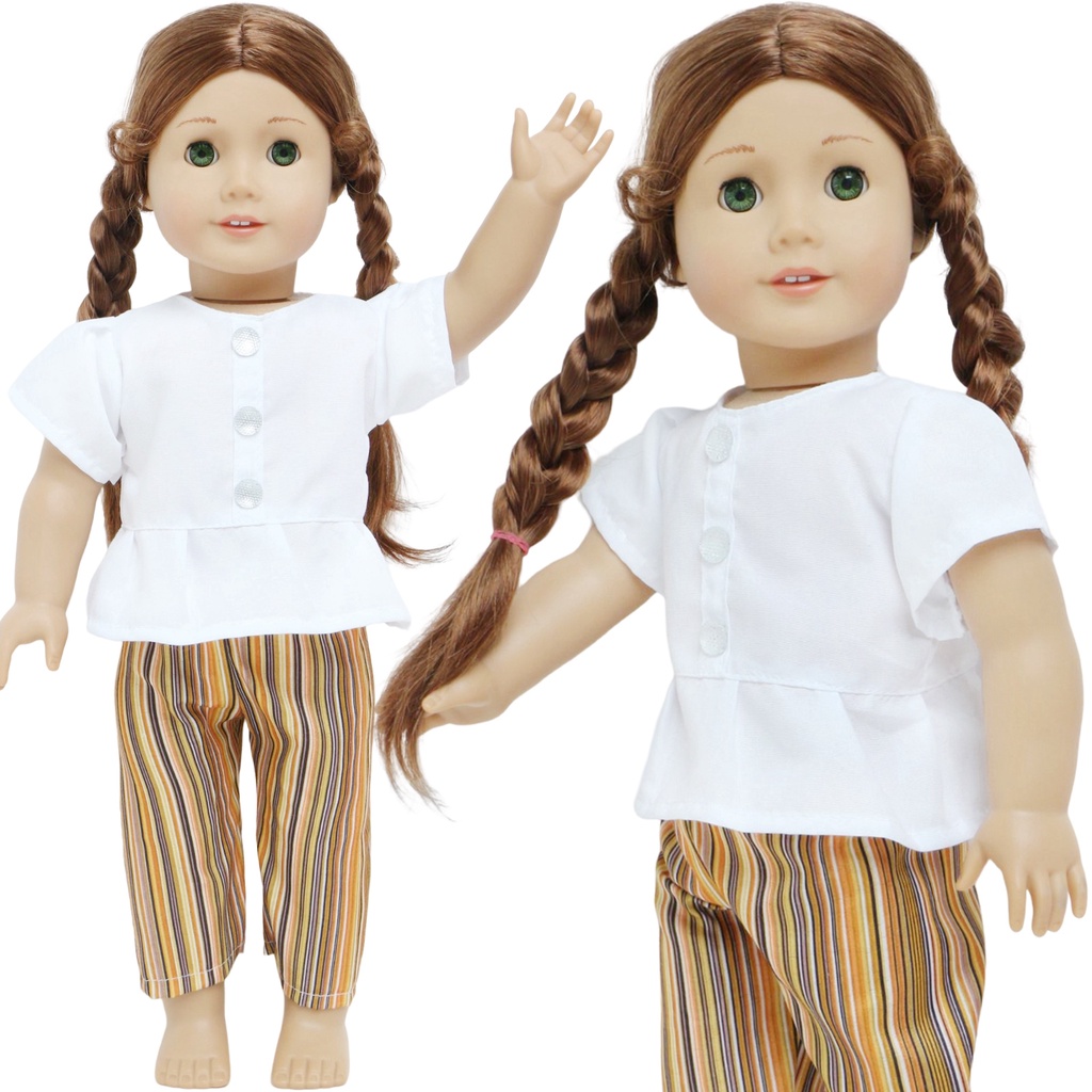 43 ซม. 18 นิ้ว ชุดตุ๊กตา เสื้อเชิ้ต สีขาว กางเกงขายาว ลายทาง ชุดเสื้อผ้า สําหรับตุ๊กตาอเมริกัน เด็กผู้หญิง เด็กแรกเกิด ของเล่น ของขวัญ