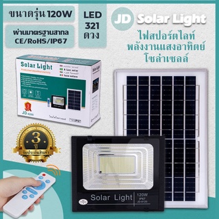 120W รุ่น JD-8120 JD Solar Light กันน้ำ โคมไฟพลังงานแสงอาทิตย์ โคมไฟโซล่าเซลล์ โคมไฟสปอร์ตไลท์ พลังงานแสงอาทิตย์