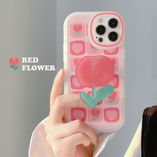 เคสโทรศัพท์มือถือ TPU แบบนิ่ม ลายดอกไม้ สีแดง สําหรับ iPhone 13 12 11 Pro MAX Mini 13Pro 12Pro XR X XS MAX 8 7 Plus SE 2020