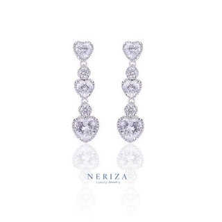 Neriza Jewelry/ต่างหูเพชรระย้าประกายไฟเทียบเท่าเพชรแท้ เครื่องประดับเจ้าสาว จัดส่งฟรีพร้อมกล่องNE136