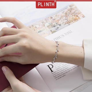 PLINTH สร้อยข้อมือเงินแท้ 925 ต้นไม้นักเรียนแบบเรียบง่ายใบสาขางานฝีมือ1136