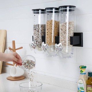 เครื่องจ่ายซีเรียล Triple cereal dispenser ติดผนัง จ่ายธัญพืช เมล็ดแห้ง อาหารเมล็ดแห้งต่าง 3โถ --สินค้ามีพร้อมส่ง--