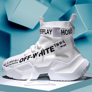 hchai shop 【Ready Stock】Summer New Style Off White Shoes Men High Top Sneakers Casual Street Shoes Breathable Air Mesh Soft Sole Sport Shoes