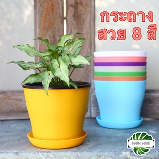 กระถางต้นไม้พร้อมจานรอง ขนาด 4นิ้ว 5.5นิ้ว 8นิ้ว สีคัลเลอร์ฟูล สีพาสเทล ทรงกลมสวยเรียบ สีสันสดใส สำหรับต้นไม้ทุกชนิด