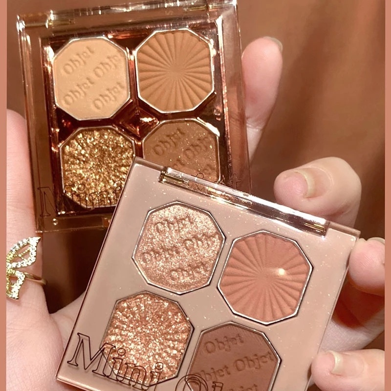 Dikalu / 4 สี Nude Holographic Shiny Matte Eyeshadow Palette Kit ] [Glitter Pigment Eye Shadow Palette ] [ กันน ้ ํา Metallic Diamond Shiny Shimmer Eyeshadow ] [ Eye Makeup Cosmetic ]