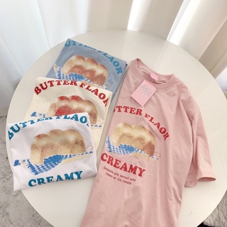 New In🌈 เสื้อOversizeสไตล์เกาหลี งานสกรีนลายเเน่นๆ🍞 ใส่ถ่ายรูปชิคๆๆ แมทช์กับอะไรก็เข้ากันจ้า