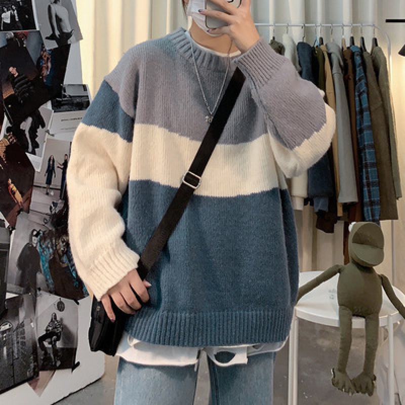 Nitrogen เสื้อกันหนาว เสื้อกันหนาวผชฤดูใบไม้ร่วงและฤดูหนาวเสื้อกันหนาวผู้ชายหลวมเกาหลีรุ่น bottoming เสื้อสไตล์ฮ่องกงคู่สีจับคู่เสื้อกันหนา