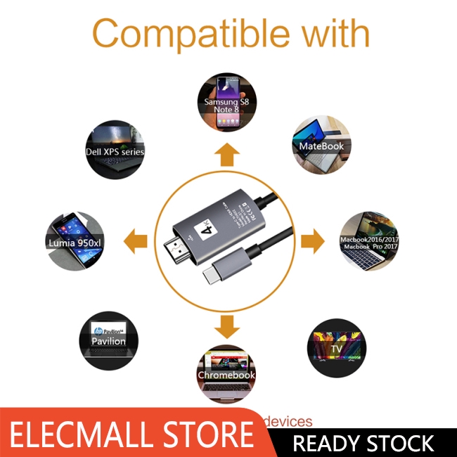 USBC Support 4K 30 Hz USB 3.1 TypeC Male to HDMI Male HD อะแดปเตอร์