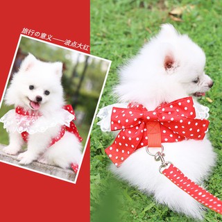 Kutiepom สายรัดอกพร้อมสายจูง สุนัข และแมว โบว์ใหญ่สุดน่ารัก Pet Harness and Leash with Cute Big Bow