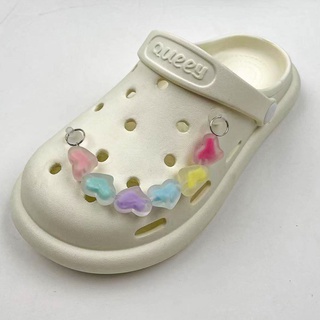 CROCS สายโซ่เรซิ่น รูปหัวใจ สีมาการอง แฟชั่นสําหรับผู้หญิง