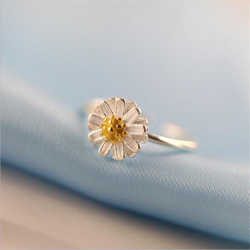 [VV Home] s925 แหวนเงินแท้เวอร์ชั่นเกาหลีแฟชั่นเดซี่ดอกไม้เปิดแหวน