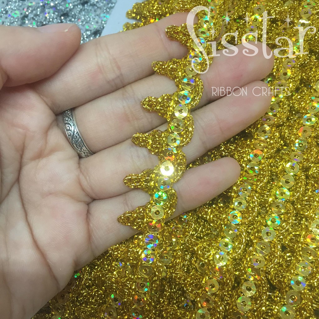 ริบบิ้นลูกไม้สีเงิน สีทอง สีรุ้ง ลายภูเขาเล็ก (RM1829) - รูปที่ 3