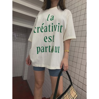 เสื้อยืดสีดำอินเทรนด์maison KEEPS la créativité Oversized Tee เสื้อยืด oversized สีครีม ลายกราฟฟิกS M L   XL  XXL