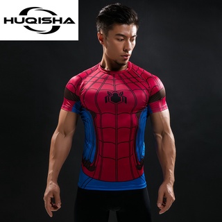 Superhero Spiderman 3D กีฬาเสื้อยืดผู้ชายแฟชั่นฤดูร้อนแขนสั้นเสื้อยืดการบีบอัดเพาะกาย เสื้อผ้าผู้ชาย