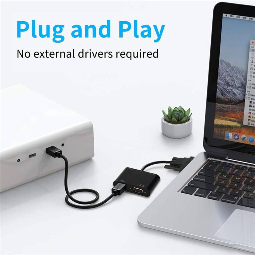 อะแดปเตอร์แยก VGA เป็น HDMI และ VGA พร้อมเสียง 3.5 มม. รองรับจอแสดงผลคู่ ราคา ถูกที่สุด ดีลบีเคเค แกลเลอรีภาพที่ 4