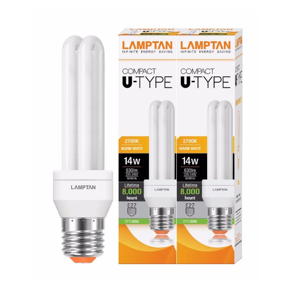 หลอดตะเกียบ Day Light 2U/E27 14W LAMPTAN (แพคคู่)