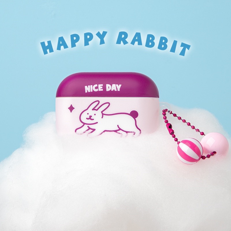 (Pre-order) Airpods case ลายกระต่ายสีชมพู Happy Rabbit จากแบรนด์ Aug8store