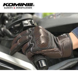 Komine ถุงมือหนัง แบบสัมผัสหน้าจอได้ ระบายอากาศ สไตล์เรโทร สําหรับผู้ชาย GK-217