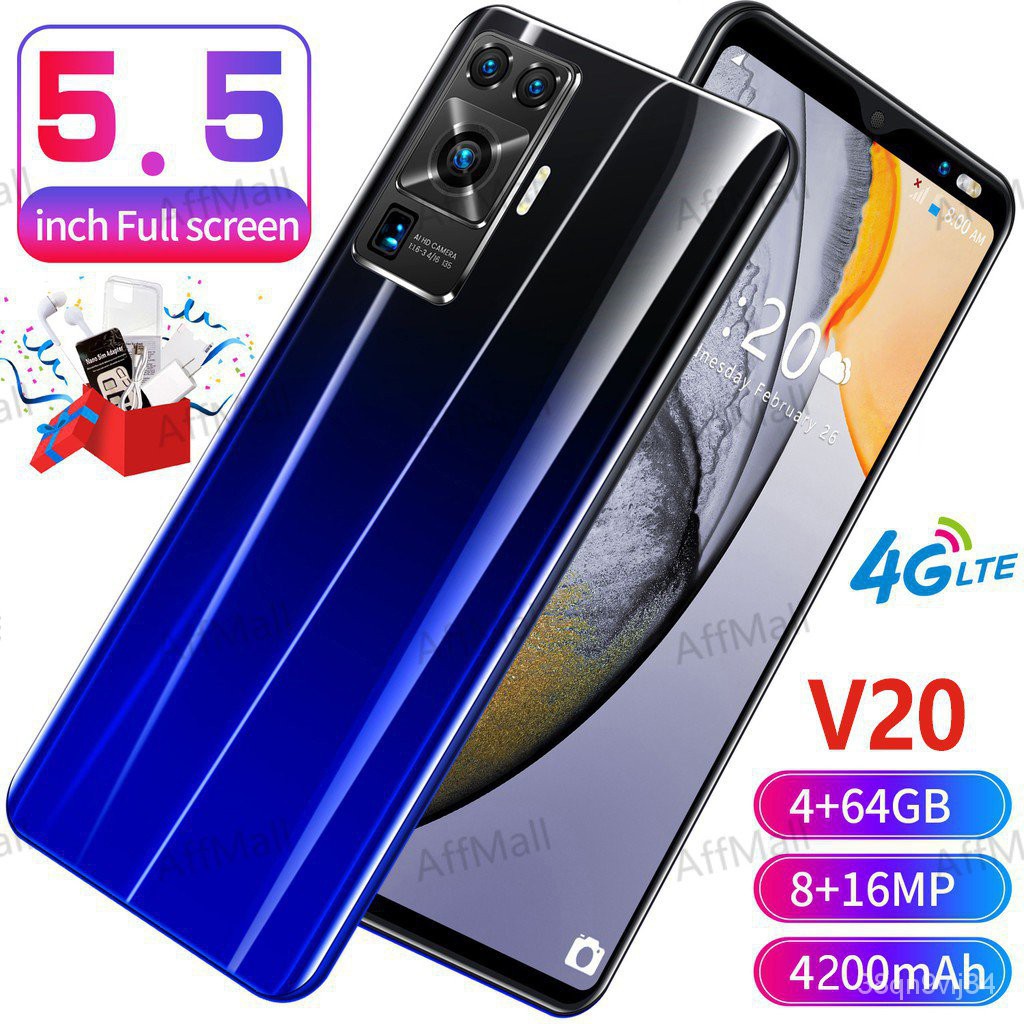 ใหม่Huawei V20 5.5นิ้ว HD มือถือราคาถูก เต็มหน้าจอ 3G/4G Android สมาร์ทโฟน Face Recognition 4G+64G โทรศัพท์ราคาถูก โทรศั