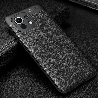 Xiaomi Mi 11 Casing Matte Soft TPU Case Xiomi Mi11 Litchi Texture Shockproof Silicone Back Cover