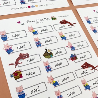 สติ๊กเกอร์ชื่อ กันน้ำ ลาย PIGS ( Name Sticker 4 sheet / set )