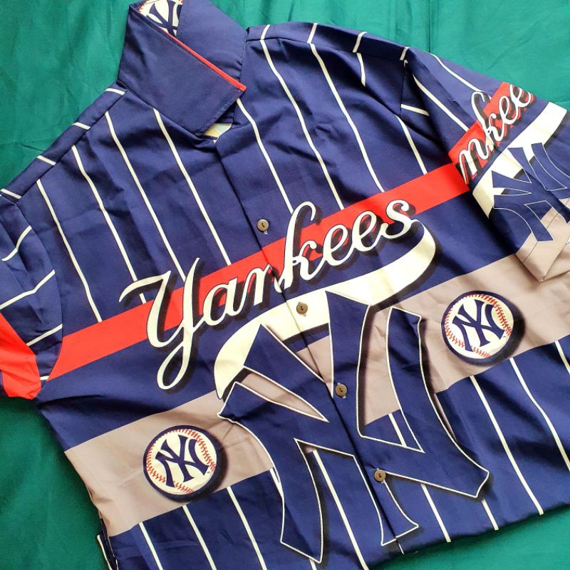 BWM0012 Yankees Snoopy New York เสื้อเชิ้ตคอปก ไม่มีกระเป๋า ผ้าไหมอิตาลีใส่สบาย