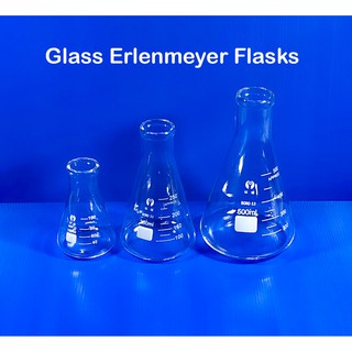 ขวดรูปชมพู่ แก้ว มีขีดสเกล ขนาด 100ml 250ml and 500ml Glass Erlenmeyer Flask with Scale (Borosilicate Glass)