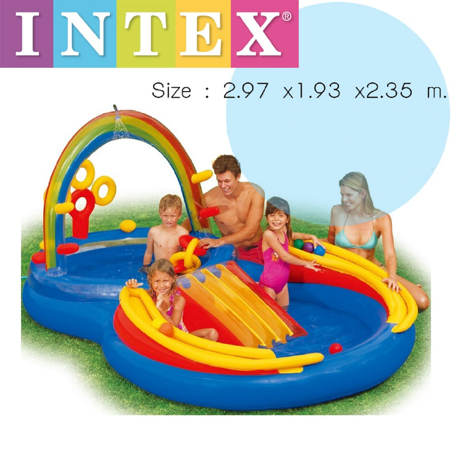 Intex Kids Rainbow Ring Water Play Center สวนน้ำสไลเดอร์ สายรุ้ง ที่สูบไฟฟ้า