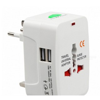 Universal Plug Travel Adapter + 2USB มีไฟ หัวแปลงปลั๊ก ALL IN ONE ตัวเดียวเที่ยวทั่วโลก นักเดินทาง Converter EU UK US AU