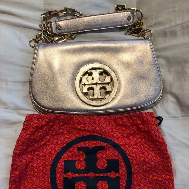 Tory Burch Clutch/Crossbody Bag (Used) Rose Gold Saffiano Leather Authentic  100%!! | Shopee Thailand