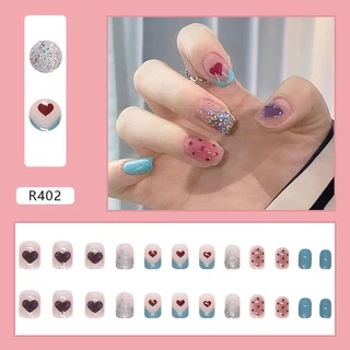 🇹🇭ร้านไทย🇹🇭【R871】พร้อมส่ง เล็บปลอมสีเจล24ชิ้น เล็บปลอมสำเร็จรูป ใหม่เล็บปลอมกันน้ำ