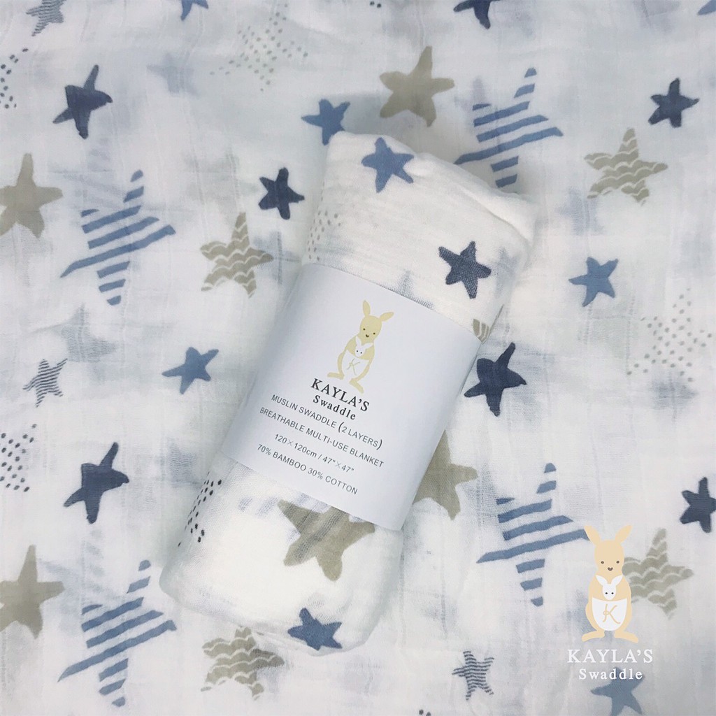 Kayla's Swaddle [4 ผืน 1000] ผ้าห่อตัวมัสลินแบมบู 70% คอตตอน 30% ขนาด 120*120 cm