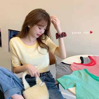 Korean🧧 เสื้อไหมพรมคอกว้าง ลายาทาง 4 สี