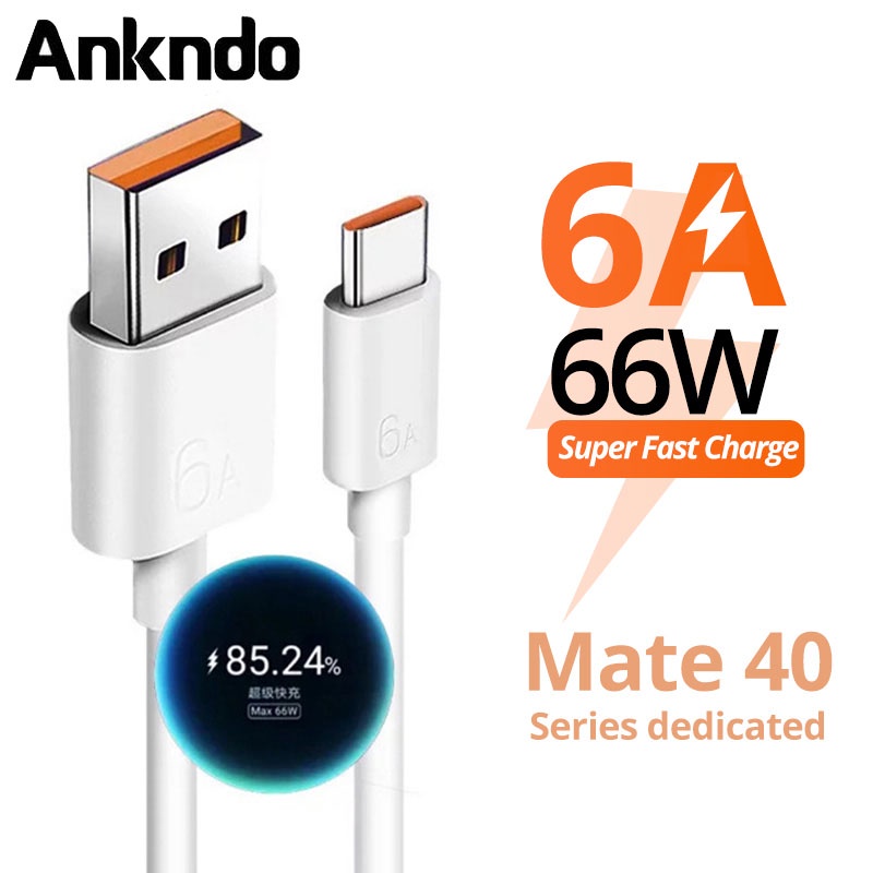 สายชาร์จ USB Type C 6A 66W ชาร์จเร็ว สําหรับ Huawei Mate 40 50 Xiaomi 11 10 Pro OPPO R17