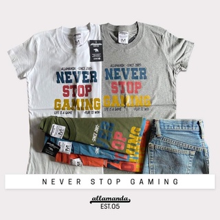 Allamanda By AEIOU RR02 เสื้อยืด ลายสกรีน Never stop สินค้าลิขสิทธิ์แท้ (S.M.L)