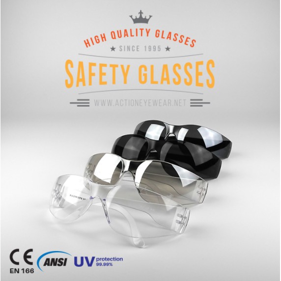 แว่นตานิรภัย แบรนด์ Action Eyewear  รุ่น R68 (กันฝ้า 100%)  มีของแถม  แว่นเซฟตี้