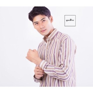 เสื้อเชิ้ต Quattro รุ่น Stripe Brown (เสื้อเชิ้ตแฟชั่น เชิ้ตทำงาน) #พร้อมส่ง