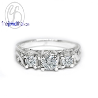 Finejewelthai-แหวนวินเทจ-แหวนเพชร-เพชรสังเคราะห์-แหวนเงินแท้-Vintage-Diamond-CZ-Silver-Ring-R1432cz