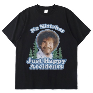 เสื้อยืดผ้าฝ้าย เสื้อยืดผ้าฝ้าย พิมพ์ลาย Bob Ross No Mistakes Just Happy Accidents สไตล์ฮิปฮอป สําหรับผู้ชาย 20