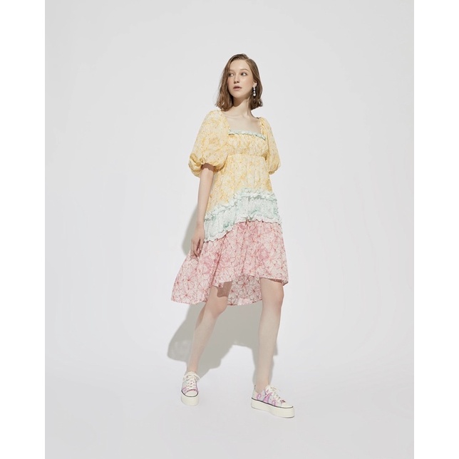 New!! Matter Maker 👗 Multicolour Puffed Sleeve Lace Mixed Dress Size S