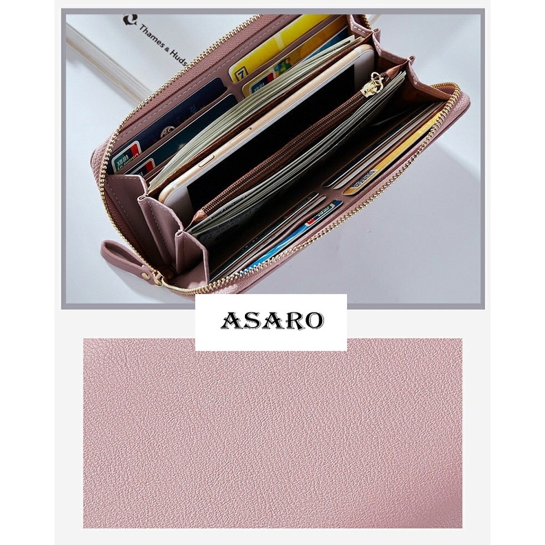 ASARO WC01 กระเป๋าสตางค์ผู้หญิงใบยาว หนังPU เปิดปิดแบบซิบ มี6สี