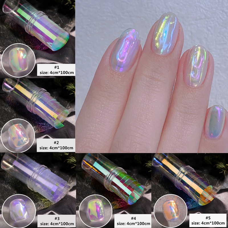 1 Box Aurora Nails Foil Film Sticker Cellophane Paper Korean Nail Glass Foils Trend Design Ice Cube Manicure Nail Diy De 259