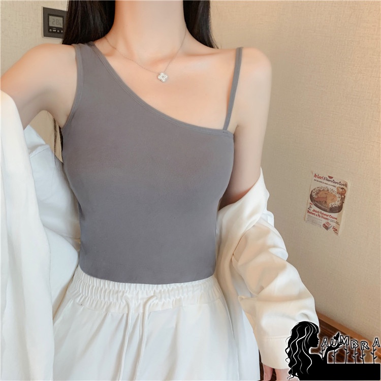 เสื้อสายเดี่ยว ครอปครึ่งตัว สายเดี่ยวคาดอก ผ้าร่อง A105