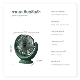 พัดลมตั้งโต๊ะ พัดลมพกพา พัดลมเล็ก ชาร์จ USB ลมแรง3ระดับ แบตเตอรี่ความจุสูง พัดลมไอเย็น Small Fan # B-017