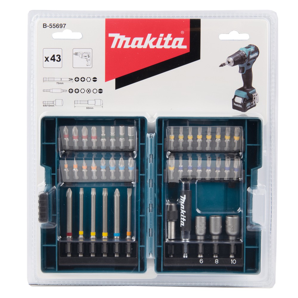 MAKITA B-55697 ชุดดอกไขควงสำหรับสว่านและไขควงกระแทก makita 43 ชิ้น พร้อมกล่อง