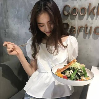 เสื้อคอวีแขนดอลลี่แต่งระบาย