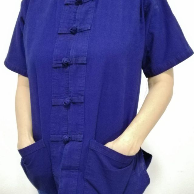 ถูกสุด​ เสื้อ​หม้อห้อม​ ม่อฮ่อม​ หม้อฮ่อม​ คอกลม​กระดุ​มจีน​ อย่างดี
