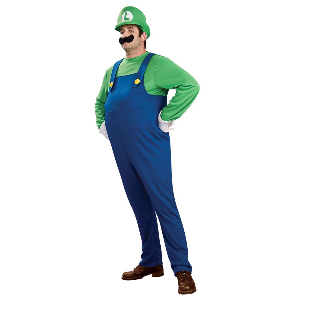 Super Mario Luigi Cosplay Costume Adult Kids Fancy Dress Outfit Clothi