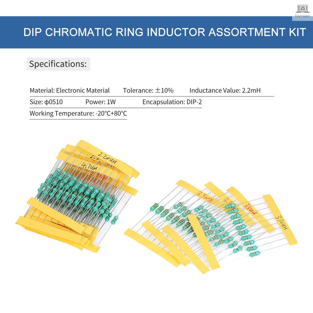 KKmoon 200Pcs φ0510 DIP Chromatic Ring Inductor Assortment Kit Set